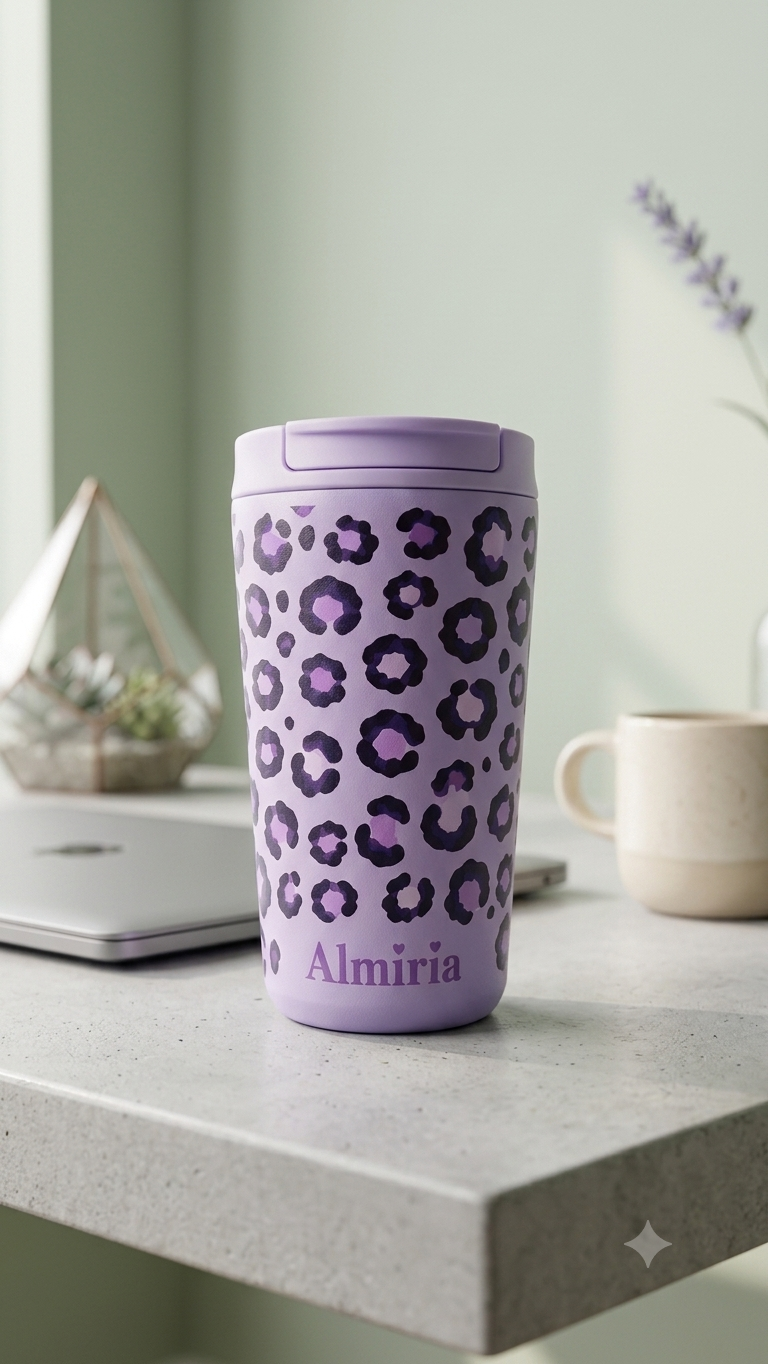 Mug Isotherme Léopard - Violet Poudré